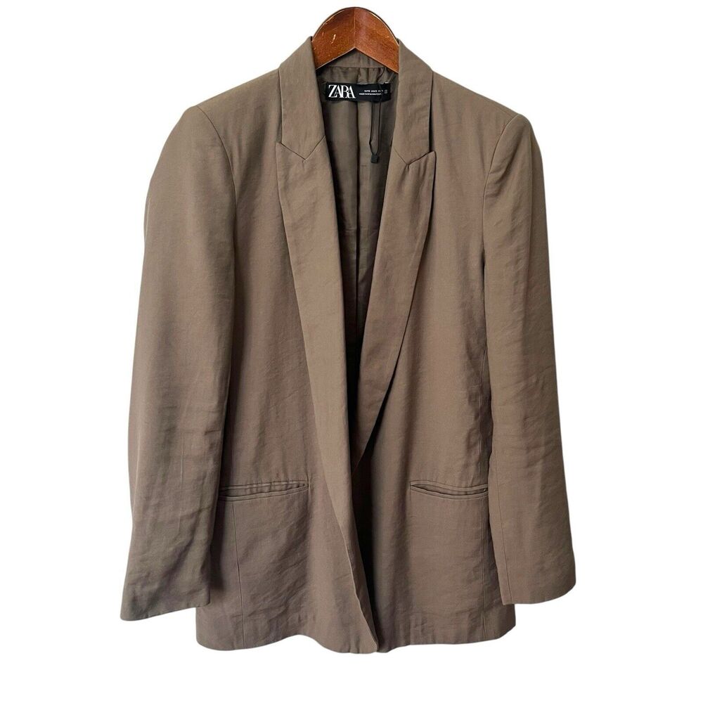 ZARA Open Front Blazer Women’s Small Brown Lightweight Work Layering Chic - Picture 6 of 13